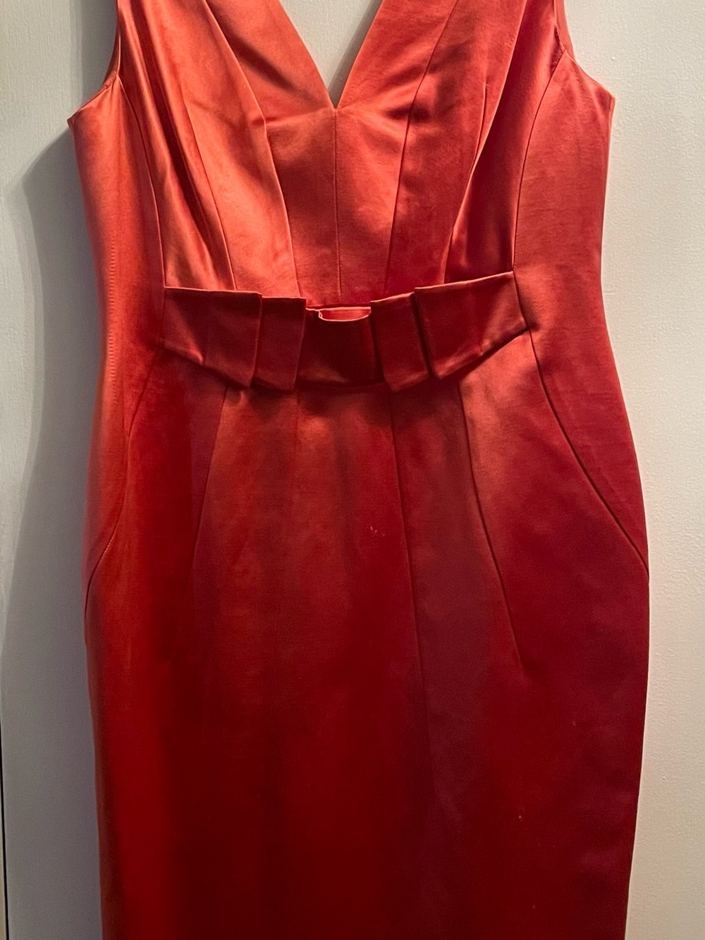 Versace Orange Silk V-Neck Midi Dress with Waist Bow Detail